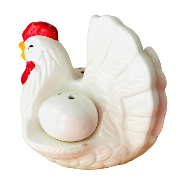 Vintage Hen On Nest Salt Pepper Napkin Holder Ceramic White Country Kitchen - Picture 5 of 10